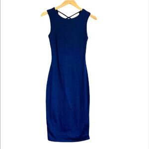 JOE & ELLE Navy Blue Crew Crisscross Back sheath Sleeveless Dress size M NEW